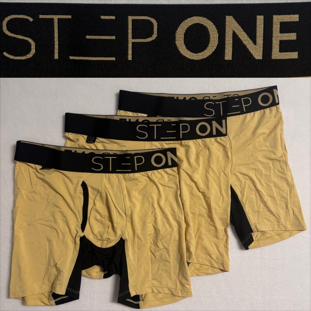 NWOT Step One Mens M Boxer Briefs Yellow Bamboo Anti-Chafe 3 Pack 2213L M-Boxer